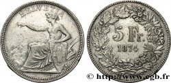 SUISSE 5 Francs Helvetia assise 1874 Bruxelles