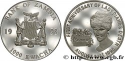 ZAMBIE 1000 Kwacha Proof 1er anniversaire de la mort de Lady Diana 1998 