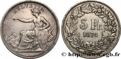 SUISSE 5 Francs Helvetia assise 1874 Bruxelles