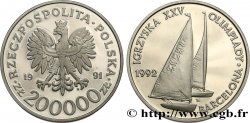POLAND 200.000 Zlotych Proof XXVe Jeux Olympiques d’été - Barcelone 1992 - voile 1991 Varsovie
