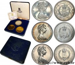 ÎLE DE MAN Coffret de 3 monnaies de 1 Crown Elisabeth II, jubilé d’argent 1977 