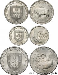 PORTOGALLO Lot trois monnaies 21/2, 5 et 25 Escudos FAO 1983 