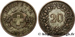 SWITZERLAND 20 Centimes (Rappen) croix suisse 1858 Berne