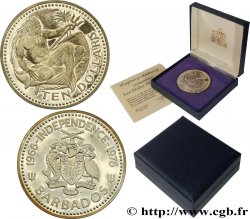BARBADE 10 Dollars Proof 10e anniversaire de l’indépendance : emblème / Neptune 1976 Franklin Mint FDC