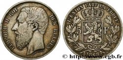 BELGIQUE - ROYAUME DE BELGIQUE - LÉOPOLD II 5 Francs, signature le long du cou 1868  XF