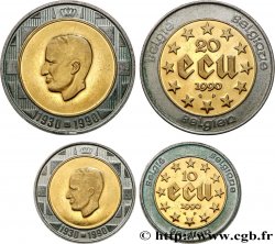 BELGIQUE Lot 10 et 20 Ecu en or et argent 60 ans du roi Baudouin Ier 1990 Bruxelles