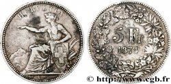 SUISSE 5 Francs Helvetia assise 1874 Bruxelles