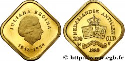 ANTILLES NÉERLANDAISES 300 Gulden Proof Abdication de la reine Juliana 1980 