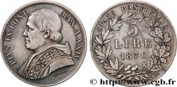 ITALIE - ÉTATS DU PAPE - PIE IX (Jean-Marie Mastai Ferretti) 5 Lire Pie IX an XXIV 1870 Rome