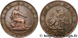 SPAGNA 10 Centimos monnayage provisoire “ESPAÑA” assise / lion au bouclier 1870 Oeschger Mesdach & CO