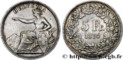 SUISSE 5 Francs Helvetia assise 1874 Bruxelles