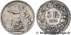 SUISSE 5 Francs Helvetia assise 1874 Bruxelles