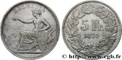 SUISSE 5 Francs Helvetia assise 1874 Bruxelles