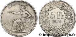 SUISSE 5 Francs Helvetia assise 1874 Bruxelles