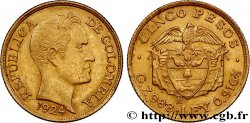 COLOMBIA 5 Pesos or type grosse tête Simon Bolivar 1924 Bogota