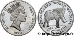 ISLAS COOK 50 Dollars Proof - Nature en danger : éléphant 1990  SC