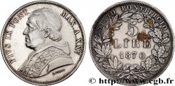 ITALIE - ÉTATS DU PAPE - PIE IX (Jean-Marie Mastai Ferretti) 5 Lire an XXIV 1870 Rome