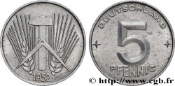 ALLEMAGNE RÉPUBLIQUE DÉMOCRATIQUE 5 Pfennig épis, marteaux et compas type Deutschland 1952 Berlin