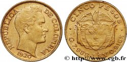 COLOMBIA 5 Pesos or type grosse tête Simon Bolivar 1920 Bogota