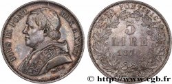ITALIE - ÉTATS DU PAPE - PIE IX (Jean-Marie Mastai Ferretti) 5 Lire an XXIV 1870 Rome