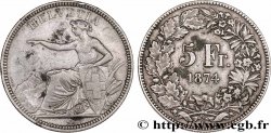 SUISSE 5 Francs Helvetia assise 1874 Bruxelles