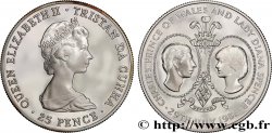 TRISTAN DA CUNHA 25 Pence Proof mariage princier : Elizabeth II / médaillons du prince Charles et de lady Diana 1981