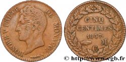 MONACO 5 Centimes Honoré V petite tête en cuivre rouge 1837 Monaco