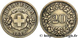 SUISSE 20 Centimes (Rappen) croix suisse 1858 Berne