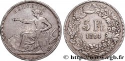 SUISSE 5 Francs Helvetia assise 1874 Bruxelles