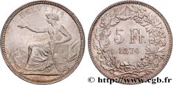 SUISSE 5 Francs Helvetia assise 1874 Bruxelles