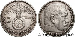 ALLEMAGNE 5 Reichsmark aigle surmontant une swastika / Maréchal Paul von Hindenburg 1938 Munich - D