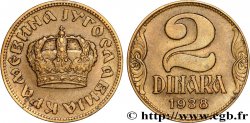 YOUGOSLAVIE 2 Dinara couronne 1938  TTB+