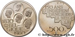 BELGIO 500 Francs légende française 150e anniversaire de l’indépendance, portrait des 5 rois / carte de Belgique 1980 Bruxelles