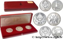 RUSSIE Coffret 3 pièces 5 et 10 Roubles Proof J.O. de Moscou 1980 Moscou