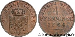 ALLEMAGNE - PRUSSE 4 Pfenninge Royaume de Prusse écu à l’aigle 1864 Berlin TTB+