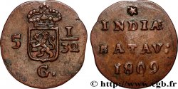 NETHERLANDS INDIES 5 1/32 Gulden (1/2 Duit) écu couronné des Pays-Bas 1809 Enkhuizen