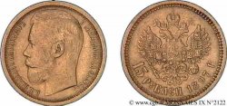 RUSIA - NICOLÁS II 15 roubles or, (40 francs or), grosse tête 1897 Saint-Pétersbourg MBC