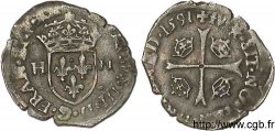 LA LIGUE. MONNAYAGE AU NOM D HENRI III Douzain aux deux H, 1er type 1591 Limoges