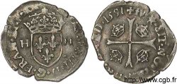LA LIGUE. MONNAYAGE AU NOM D HENRI III Douzain aux deux H, 1er type 1591 Limoges