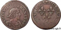 LOUIS XIII LE JUSTE Double tournois au grand buste viril drapé 1637 Lyon