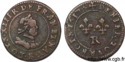 LOUIS XIII LE JUSTE Denier tournois au col plat, type de Villeneuve 1617 Saint-André de Villeneuve-lès-Avignon