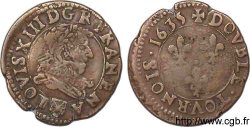 LOUIS XIII LE JUSTE Double tournois de Navarre au petit buste viril à fraise rabattue 1635 Saint-Palais