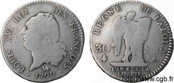 LOUIS XVI 30 sols dit au génie , type FRANÇOIS 1792 Paris