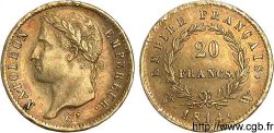 20 francs or Napoléon tête laurée, Empire français 1814 Lille F.516/42