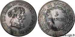 ITALIE - PRINCIPAUTÉ DE LUCQUES ET PIOMBINO - FÉLIX BACCIOCHI et ÉLISA BONAPARTE 5 franchi, petits bustes 1805 Florence
