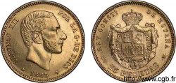 ESPAGNE - ROYAUME D ESPAGNE - ALPHONSE XII 25 pesetas, tête âgée 1883 Madrid