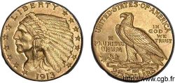 ÉTATS-UNIS D AMÉRIQUE Quarter Eagle ou 2 1/2 dollars Or  Indian Head  1913 Philadelphie SUP
