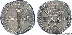 CHARLES X, CARDINAL DE BOURBON Quart d écu, croix de face 1595 Dinan