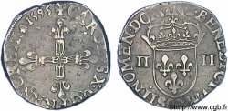 CHARLES X, CARDINAL DE BOURBON Quart d écu, croix de face 1595 Dinan