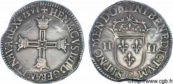HENRY IV Quart d écu, croix bâtonnée et couronnée de face 1591 Saint-Lô
